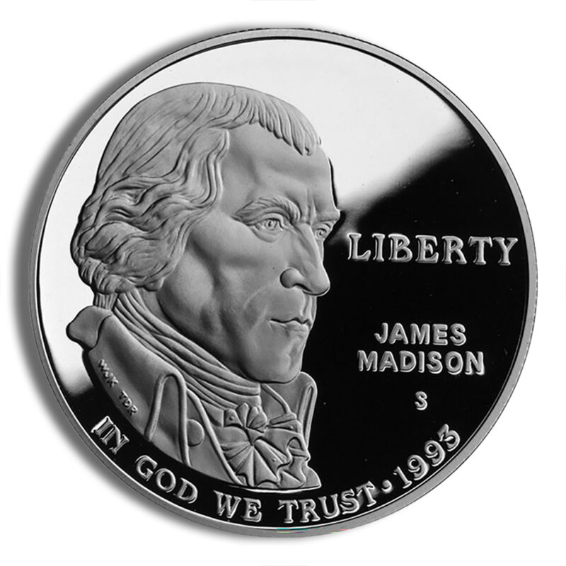 1993-D $1 Bill Rights, Madison Silver Commem - BU